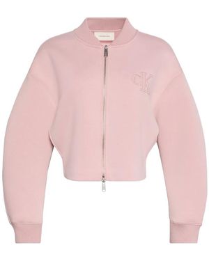 Calvin Klein Logo-Embroidered Cropped Bomber Jacket - Pink