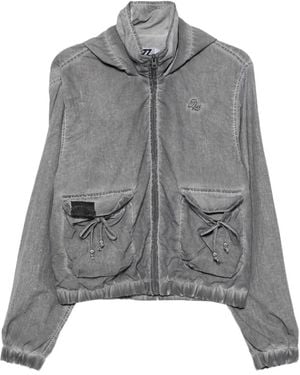 Izzue Bow-Embellished Hooded Jacket - Grey