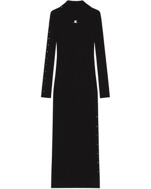 Courreges Ribbed Button-Detail Dress - Black