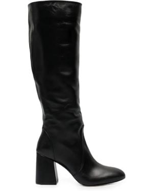 Stuart Weitzman Glossed-Leather Knee Boots - Black