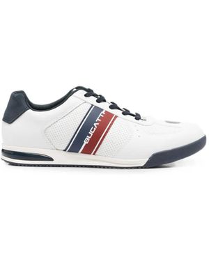 Bugatti Perforated-Detail Logo-Print Trainers - White