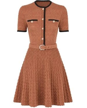 Self-Portrait Pointelle Knit Mini Dress - Brown