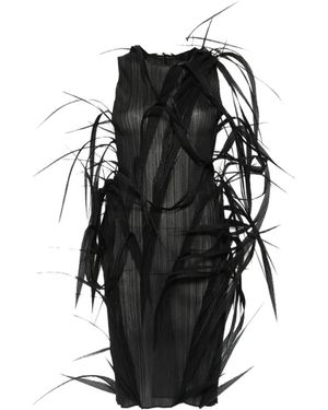 Issey Miyake Urban Jungle Pleated Leaf-Detail Dress - Black