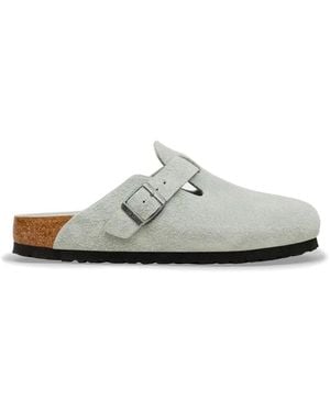 Birkenstock Boston Buckle-Fastening Suede Mules - White