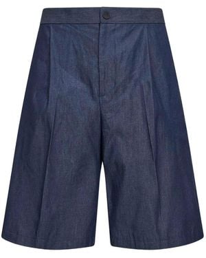 Hevò Pleated Cotton Shorts - Blue