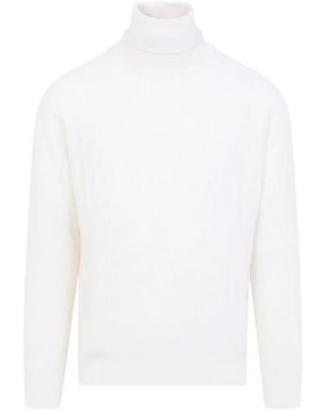 Canali Ribbed Roll-Neck Jumper - White