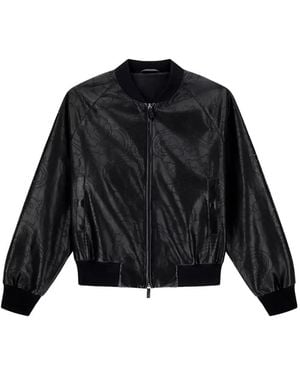 Giorgio Armani Perforated-Paisley Leather Bomber Jacket - Black