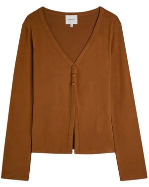 Reformation Millie Button V-Neck Cardigan - Brown