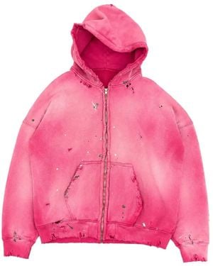 MOOJI MOOJI Distressed Paint-Splatter Hoodie - Pink