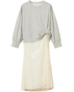 Twinset Plush Fabric And Embroidered Tulle Long Dress - White
