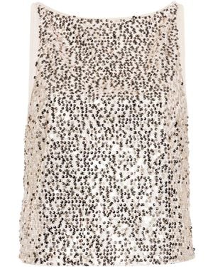 ROTATE BIRGER CHRISTENSEN Sequinned Mesh Tank Top - Natural