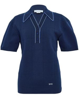 Stella McCartney Grid Short-Sleeve Polo Top - Blue