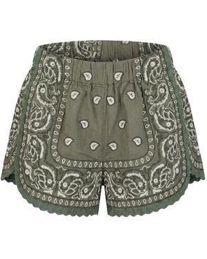 ORSINA Bandana Paisley-Embroidered Scalloped Shorts - Green