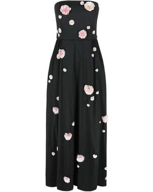 BERNADETTE Floral-Appliqué Strapless Dress - Black