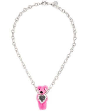 YVMIN Asymmetric Heart Bear Necklace - Pink