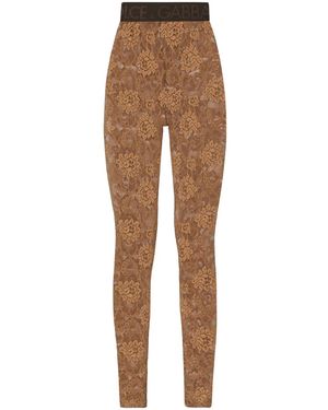 Dolce & Gabbana Logo-Waistband Lace Leggings - Natural