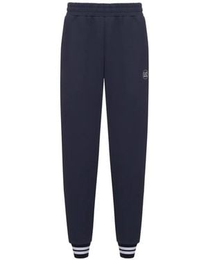 EA7 Logo-Print Striped-Cuff Track Pants - Blue