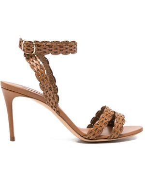 Casadei Julia Avenida Woven-Strap Ankle-Buckle Sandals - Pink