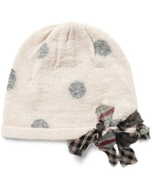 PERVERZE Jacquard-Dot Bow-Detail Beanie Hat - Natural