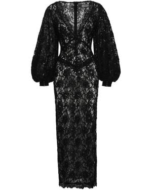 Nissa Sequin Lace Midi Dress - Black