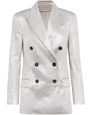 Brunello Cucinelli Metallic Double-Breasted Blazer - Grey