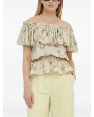 Bruuns Bazaar Floral-Print Ruffled Blouse - Natural