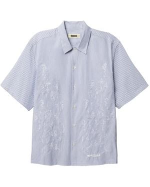 Woodbird Wang Ox Floral-Embroidered Striped Shirt - Blue