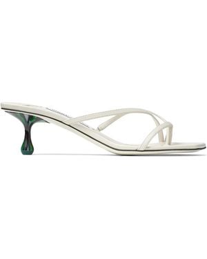 Jimmy Choo 50Mm Etana Strappy Leather Mules - White