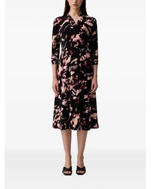 Joseph Ribkoff Midi Abstract-Print Wrap-Style Dress - Black