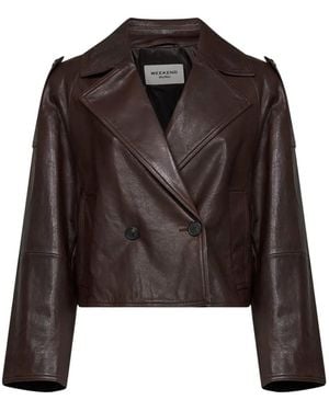 Weekend by Maxmara Double-Breasted Leather Jacket - Brown