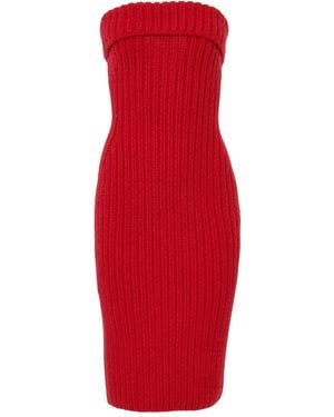 Carolina Herrera Ribbed-Knit Midi Dress - Red
