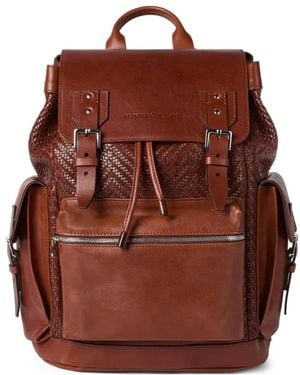 Brunello Cucinelli Leren Rugzak Met Gevlochten Detail - Bruin