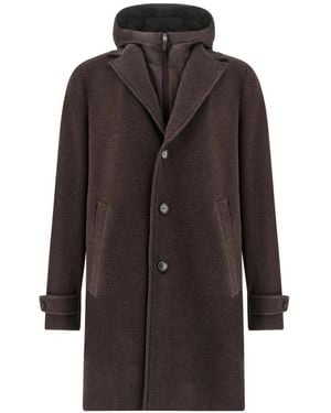 Paul & Shark Hooded Wool Coat - Brown
