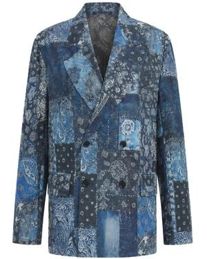R13 Patchwork Double-Breasted Blazer - Blue