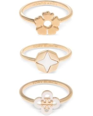 Tory Burch Charm-embellished Ring (set Of Three) - ホワイト