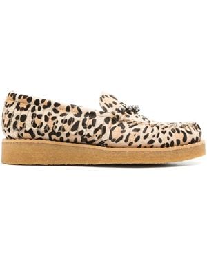 forte_forte Crystal-Embellished Animal-Pattern Loafers - Natural