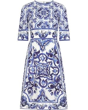 Dolce & Gabbana Majolica-Print Silk Charmeuse Midi Dress - Blue