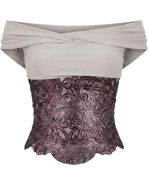 Gemy Maalouf Metallic Guipure-Lace Off-The-Shoulder Top - White