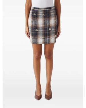 Nenette Gilda Check Crystal-Embellished Mini Skirt - Blue