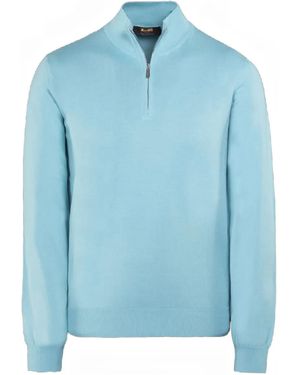 Moorer Atlante-Si5 Half-Zip Cotton Sweater - Blue
