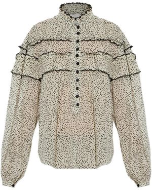 Isabel Marant Doane Ruffled Polka-Dot Top - White