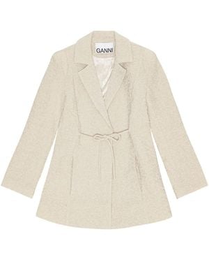 Ganni Tie-Fastening Textured Blazer - White