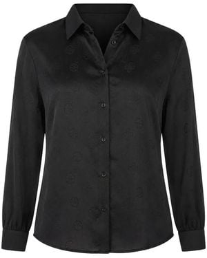 Guess Logo-Jacquard Long-Sleeve Shirt - Black