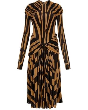 Ferragamo Ruched-Detail Zebra Midi Dress - Brown