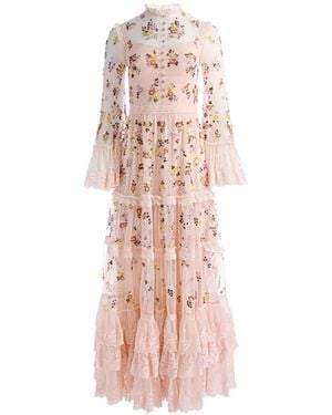 Alice + Olivia Allegra Ruffled Lace-Trim Maxi Dress - Pink
