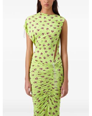 Coperni Floral-Print Ruched Midi Dress - Green