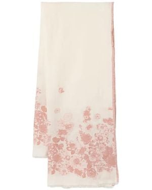Twinset Floral-Print Frayed Scarf - Pink