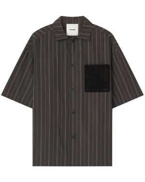Nanushka Maxton Striped Crochet-Pocket Shirt - Black