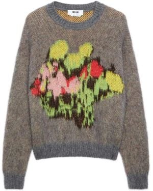 MSGM Trui Met Bloemendetail - Grijs