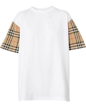 Burberry Check Sleeves Cotton T-Shirt - White